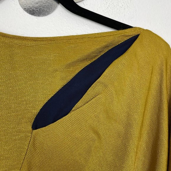 Palmer// Harding Woman's Sz 4/6 Golden‎ Yellow Slash Ruched Blouse Navy - Picture 7 of 12